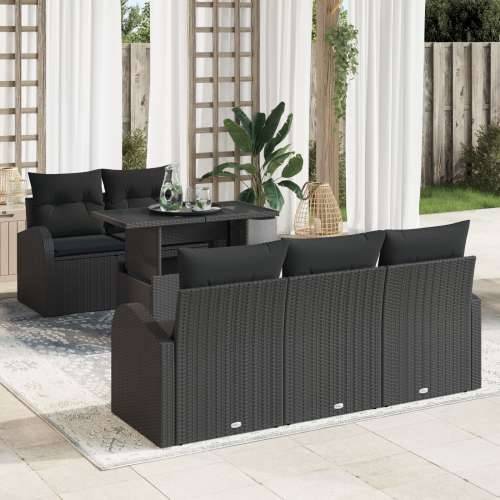 Vrtna garnitura - 6-dijelni set vrtnih sofa s jastučićima crni poli rattan Cijena