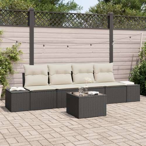 Vrtna garnitura - 5-dijelni set vrtnih sofa s jastučićima crni poli ratan Cijena