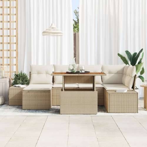 set od 7 vrtnih sofa s jastučićima bež poli ratan Cijena