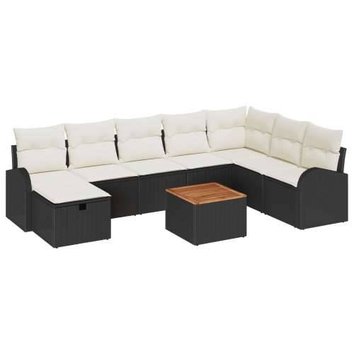 9 komadni set vrtnog sofa s jastučićima crni poli ratan Cijena