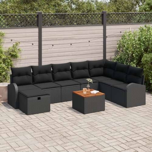 9-dijelni vrtni set sofa s jastučićima crni poli ratan Cijena