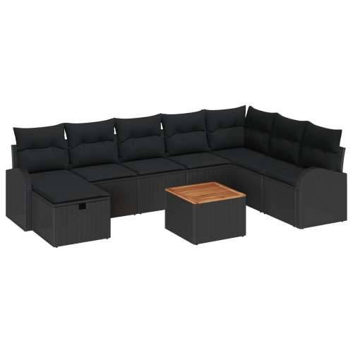 9-dijelni vrtni set sofa s jastučićima crni poli ratan Cijena