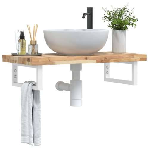 Zidna polica za Lavabo - Umivaonik od čelika i masivnog bagremovog drva - Smeđa i bijela 80 x 40 x 4 cm 1 Pravokutno Cijena