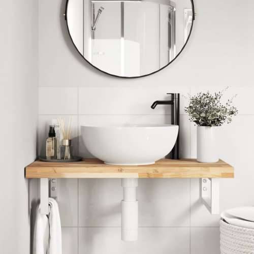 Zidna polica za Lavabo - Umivaonik od čelika i masivnog bagremovog drva - Smeđa i bijela 80 x 40 x 4 cm 1 Pravokutno Cijena