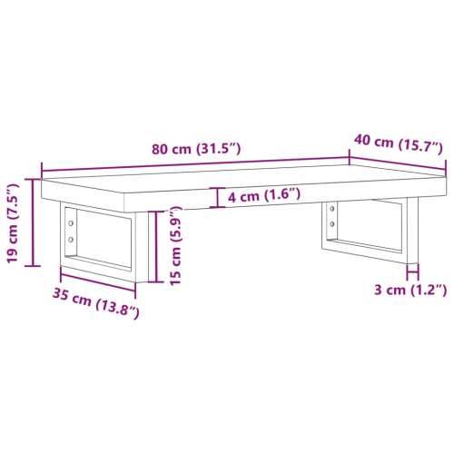 Zidna polica za Lavabo - Umivaonik od čelika i masivnog bagremovog drva - Smeđa i bijela 80 x 40 x 4 cm 1 Pravokutno Cijena