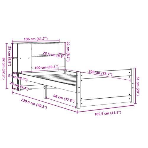 Krevet s regalom za knjige bez madraca 100x200 cm borovina - Prirodna 100 x 200 cm Cijena