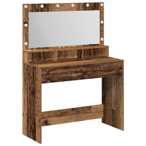 Toaletni Stol s LED Svjetlima - Vintage Drvo - 100x41x135 cm Cijena
