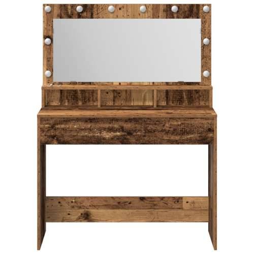 Toaletni Stol s LED Svjetlima - Vintage Drvo - 100x41x135 cm Cijena