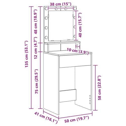 Toaletni Stol s LED Svjetlima u Sonoma Hrastu, 50x41x135 cm Cijena