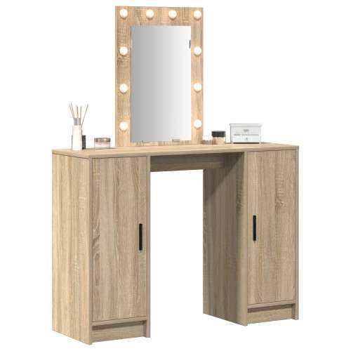 toaletni stol s LED svjetlima u Sonoma hrastu, 102x33x135 cm Cijena