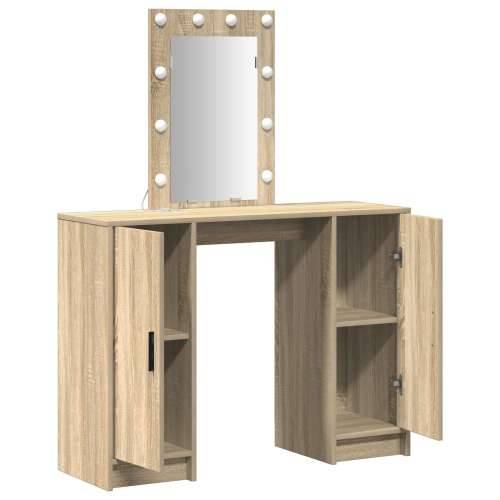 toaletni stol s LED svjetlima u Sonoma hrastu, 102x33x135 cm Cijena