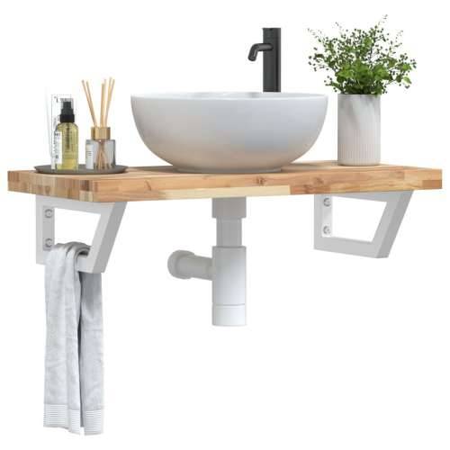 Zidna polica za Lavabo - Umivaonik od čelika i masivnog bagremovog drva - Smeđa i bijela 80 x 40 x 4 cm 1 Trapez Cijena