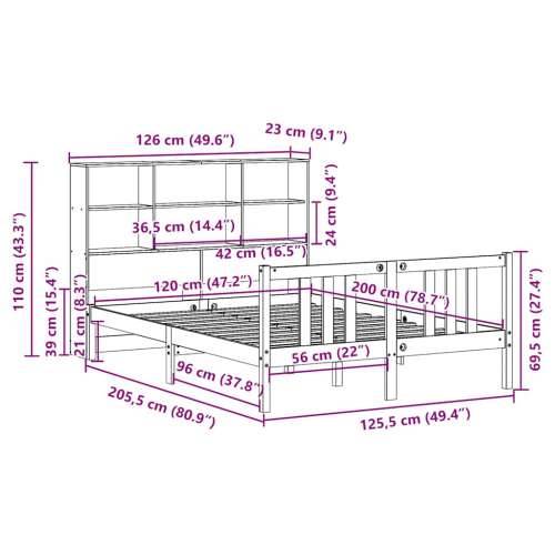 Krevet s regalom za knjige bez madraca 120x200 cm od borovine - Prirodna 120 x 200 cm Cijena
