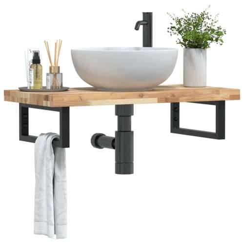 Zidna polica za Lavabo - Umivaonik od čelika i masivnog bagremovog drva - Smeđa i crna 80 x 40 x 4 cm 1 Pravokutno Cijena