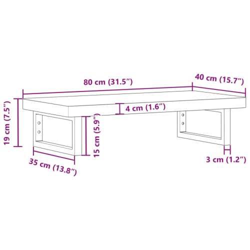 Zidna polica za Lavabo - Umivaonik od čelika i masivnog bagremovog drva - Smeđa i crna 80 x 40 x 4 cm 1 Pravokutno Cijena
