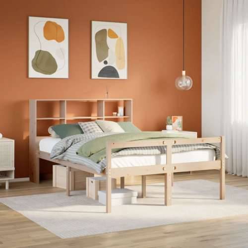 Krevet s regalom za knjige bez madraca 120x190 cm od borovine - Prirodna 120 x 190 cm Cijena