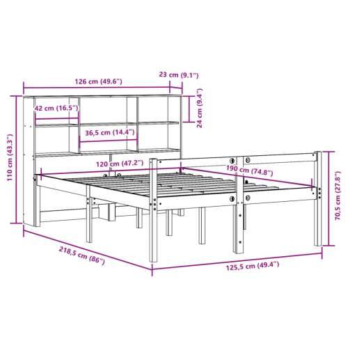 Krevet s regalom za knjige bez madraca 120x190 cm od borovine - Prirodna 120 x 190 cm Cijena