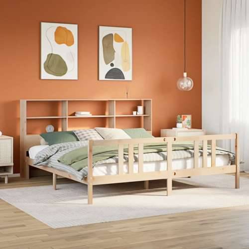 Krevet s regalom za knjige bez madraca 180x200 cm od borovine - Prirodna 180 x 200 cm Cijena