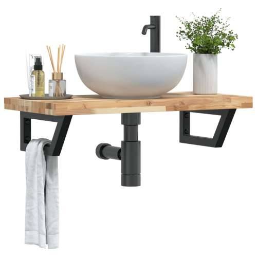 Zidna polica za Lavabo - Umivaonik od čelika i masivnog bagremovog drva - Smeđa i crna 80 x 40 x 4 cm 1 Trapez Cijena