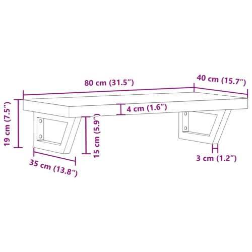 Zidna polica za Lavabo - Umivaonik od čelika i masivnog bagremovog drva - Smeđa i crna 80 x 40 x 4 cm 1 Trapez Cijena