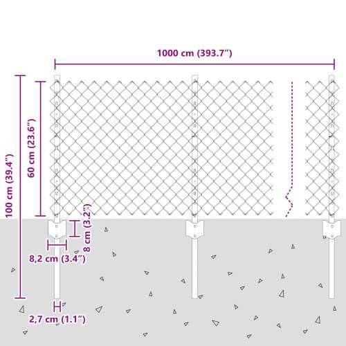 Ograda od lančane veze s 10 U postova siva 0.6x10 m čelik Cijena
