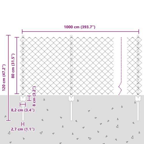 Ograda od lanca s 10 U postova Siva 0.8x10 m Čelik Cijena