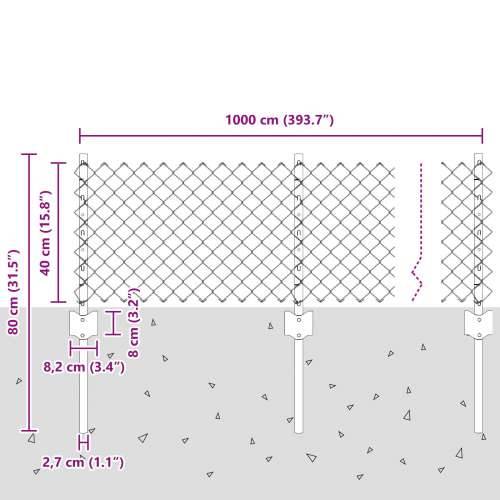 Ograda od lanca s 22 U stuba Siva 0.4x25 m Čelik Cijena