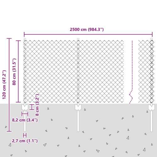 ograda od lančane veze sa 22 U stupa Siva 0.8x25 m Čelik Cijena