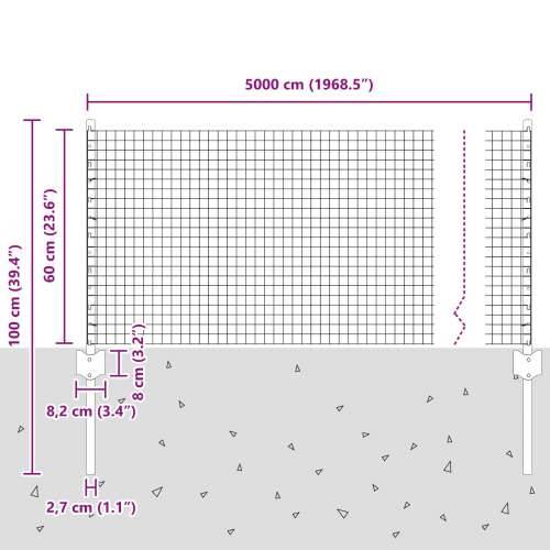 zavarena žičana ograda s 22 U postova, siva 0.6x50 m, čelik Cijena