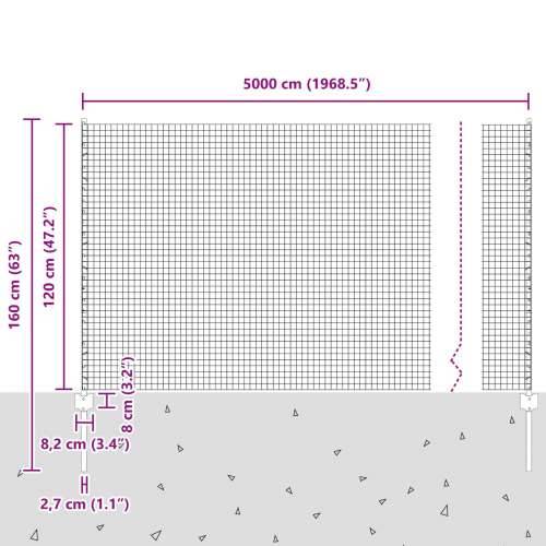 Zavarena žičana ograda s 44 U postova Siva 1.2x50 m Čelik Cijena