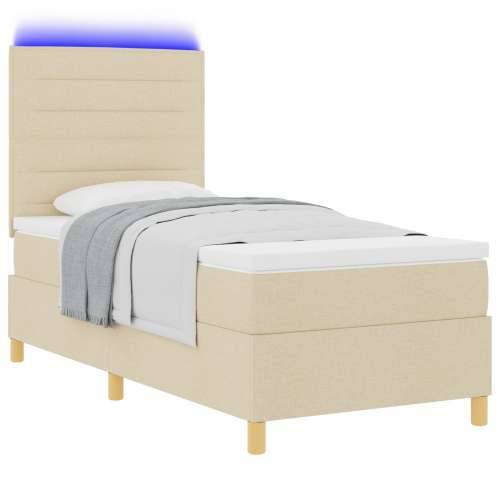krevet s kutijom za opruge s madracem i LED-om krem 100x200 cm tkanina Cijena