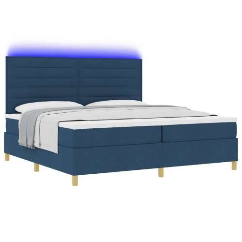 krevet s box springom i madracem & LED plavi 200x200 cm tkanina Cijena