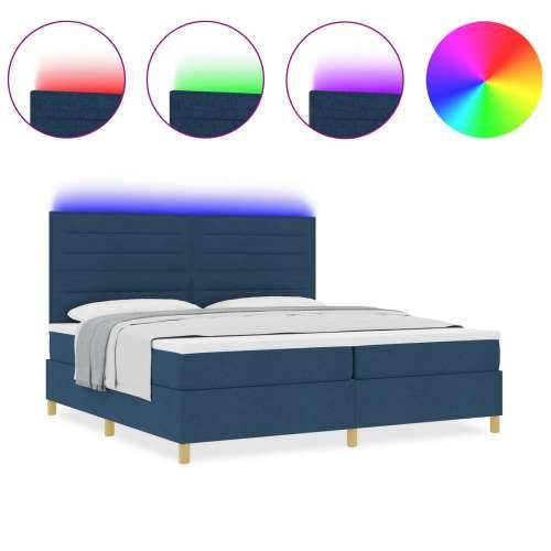 krevet s box springom i madracem & LED plavi 200x200 cm tkanina Cijena