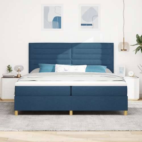 krevet s box springom i madracem & LED plavi 200x200 cm tkanina Cijena