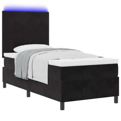 Box Spring Krevet s Madracem & LED Crna 90x200 cm Baršun Cijena