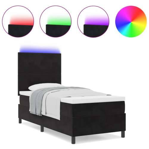 Box Spring Krevet s Madracem & LED Crna 90x200 cm Baršun Cijena