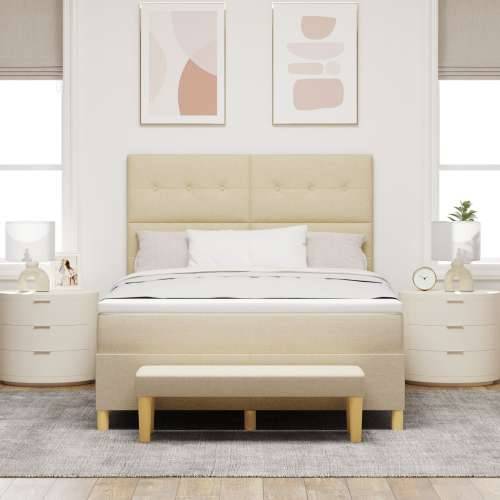 krevet s kutijom s madracem i klupom krem 140x200 cm tkanina Cijena