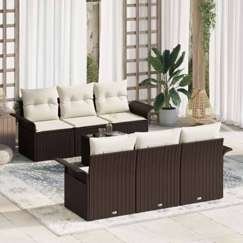 7-dijelni vrtni sofa set s jastucima smeđi poli ratan Cijena