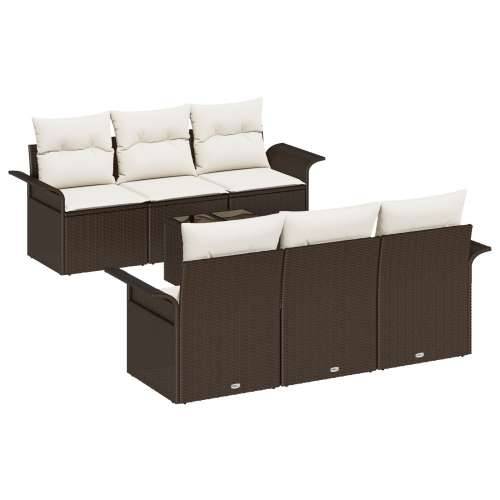 7-dijelni vrtni sofa set s jastucima smeđi poli ratan Cijena