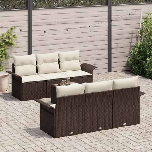 7-dijelni vrtni sofa set s jastucima smeđi poli ratan Cijena