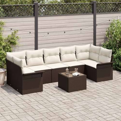 Vrtna garnitura - 8-dijelni set vrtnih sofa s jastucima smeđi poli ratan Cijena