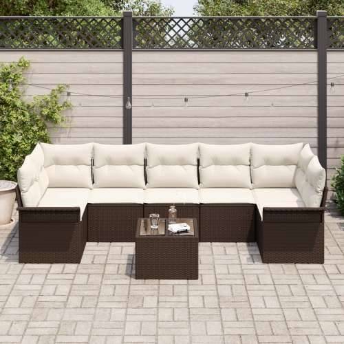 Vrtna garnitura - 8-dijelni set vrtnih sofa s jastucima smeđi poli ratan Cijena