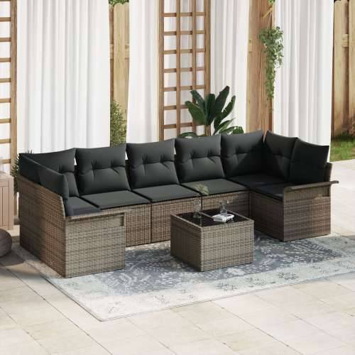 8-dijelni Vrtni Sofa Set s Jastucima Sivi Poly Rattan Cijena