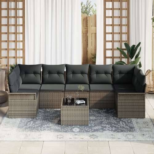 8-dijelni Vrtni Sofa Set s Jastucima Sivi Poly Rattan Cijena