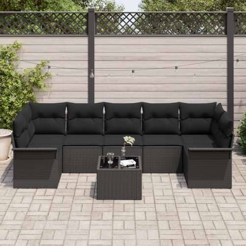 Set od 8 dijelova vrtnih sofa s jastučićima crni poli rattan Cijena