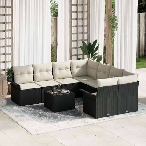 9 Komad Vrtni Sofa Set s Jastučićima Crni Poli Ratan Cijena