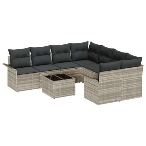 Set vrtnih sofa od 9 s jastučićima, svijetlo siva, poly rattan Cijena