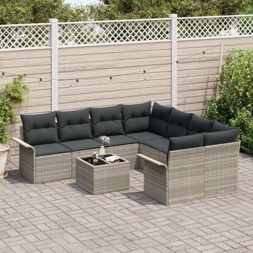 Set vrtnih sofa od 9 s jastučićima, svijetlo siva, poly rattan Cijena