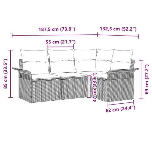 4-dijelni set vrtnih kauča s jastučićima Crni Poly Rattan Cijena