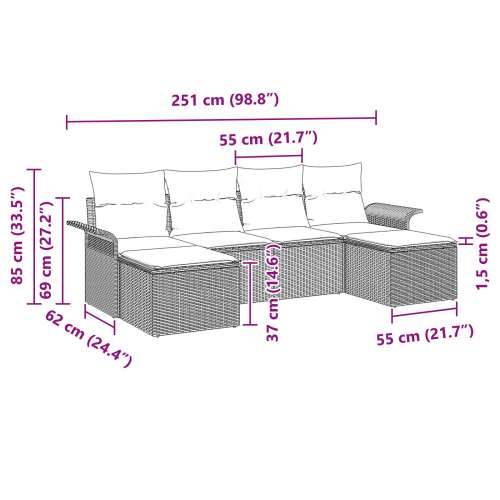 6-dijelni vrtni kauč set s jastučićima bež poli ratan Cijena